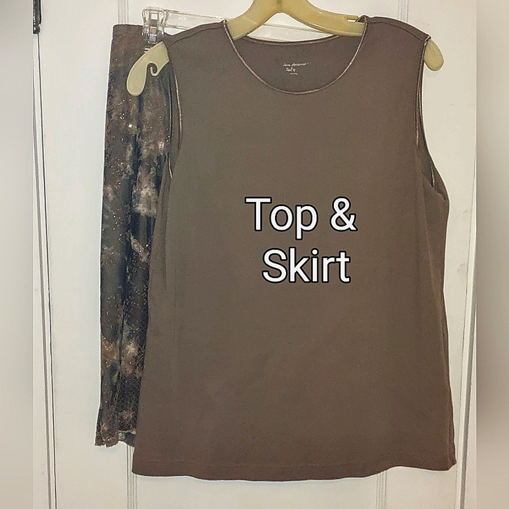 2-pcs Mocha Brown Sparkly Skirt & Free Coordinating Top Combo - Picture 5 of 15